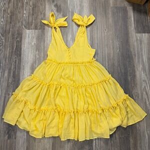 Free The Roses Coquette Yellow Tiered Ruffle Fairycore Girlie Mini Dress Size M